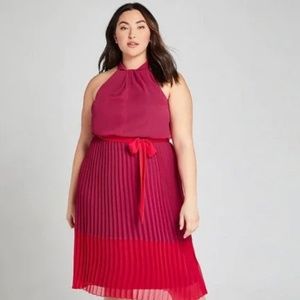 Lame Bryant pleated pink and red dress size 24 NWT